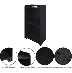 Podium Stand Portable with Wheels, Floor Stand for church, meetings, debate with large storage area, (Black)