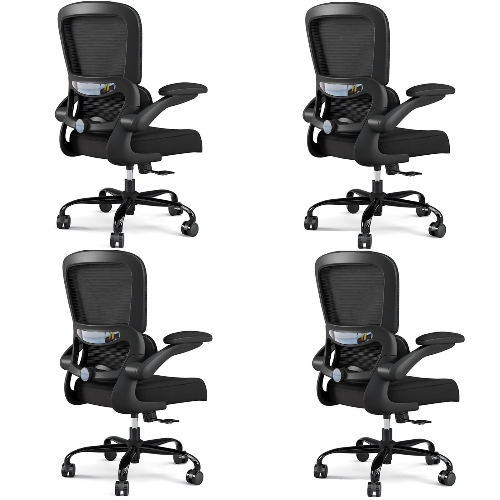 Black Pack of 4, Office Chair - Ergonomic Desk Chair with Adjustable Lumbar Support, Mesh Computer Chair, Executive Chairs for Home Office Comfortable Lumbar Support