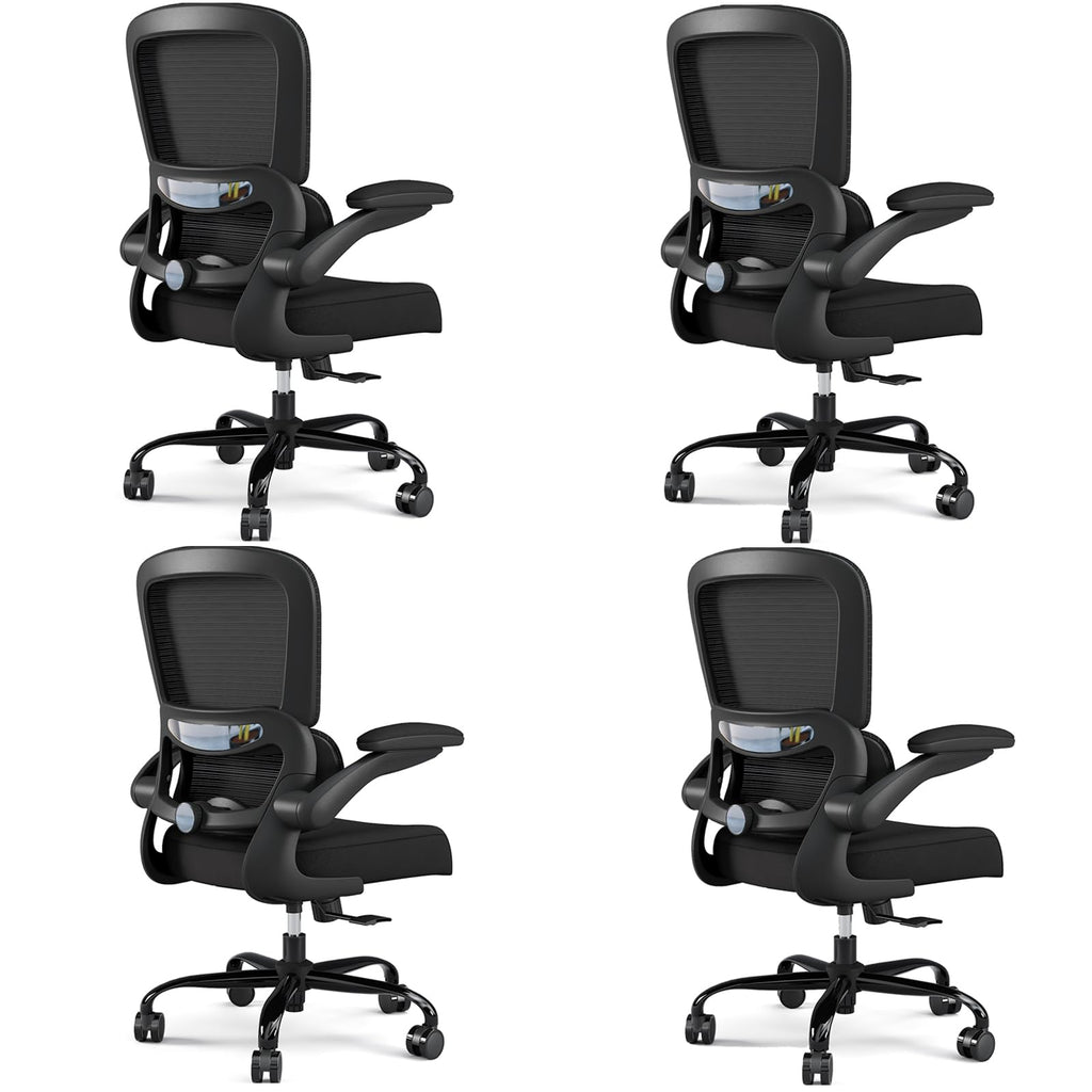Black Pack of 4, Office Chair - Ergonomic Desk Chair with Adjustable Lumbar Support, Mesh Computer Chair, Executive Chairs for Home Office Comfortable Lumbar Support