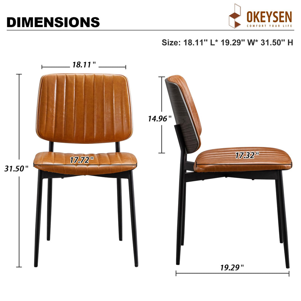 Leather Dining Chairs Set of 4, Mid Century Modern Dining Chairs with Bentwood Backrest and Upholster Seat,Armless Kitchen Chairs with Metal Legs Adjustable Foot for Dining Room(Grey Bentwood)