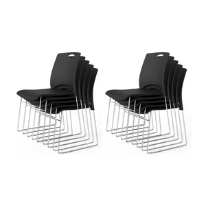 Stacking Chairs Set of 10 Stackable Office Chairs with Metal Sled Base, Ergonomic Plastic Seat, Stacking Chairs for Waiting Room Break Room Banquet Guest, Black