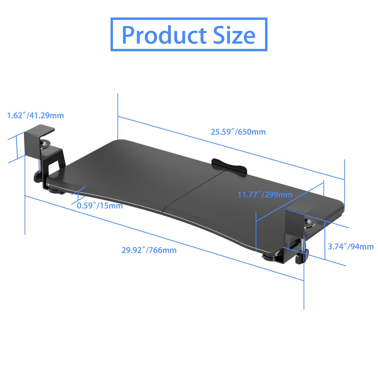 Keyboard Tray Under Desk Pull Out with C Clamp Mount, Computer Keyboard & Mouse Tray, 25.6 (30 Including Clamps) x 11.8 inch Slide-Out Platform Computer Drawer for Typing, Black, DSF1