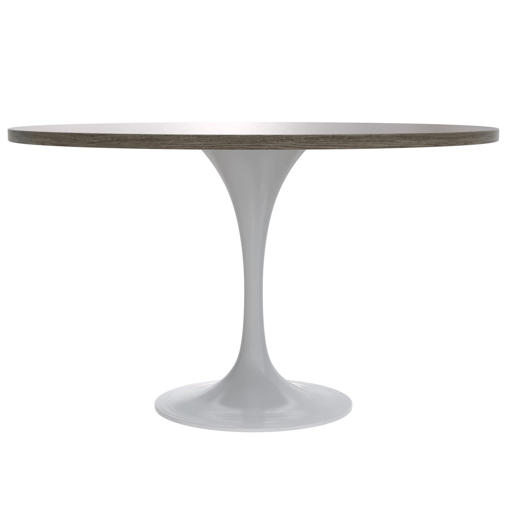 Mid-Century Modern 48 Inch Round Dining Table, MDF Wood Tabletop with White Steel Pedestal Base, Large Pedestal Kitchen & Dining Room Table, Breakfast Nook Table (Dark Maple)