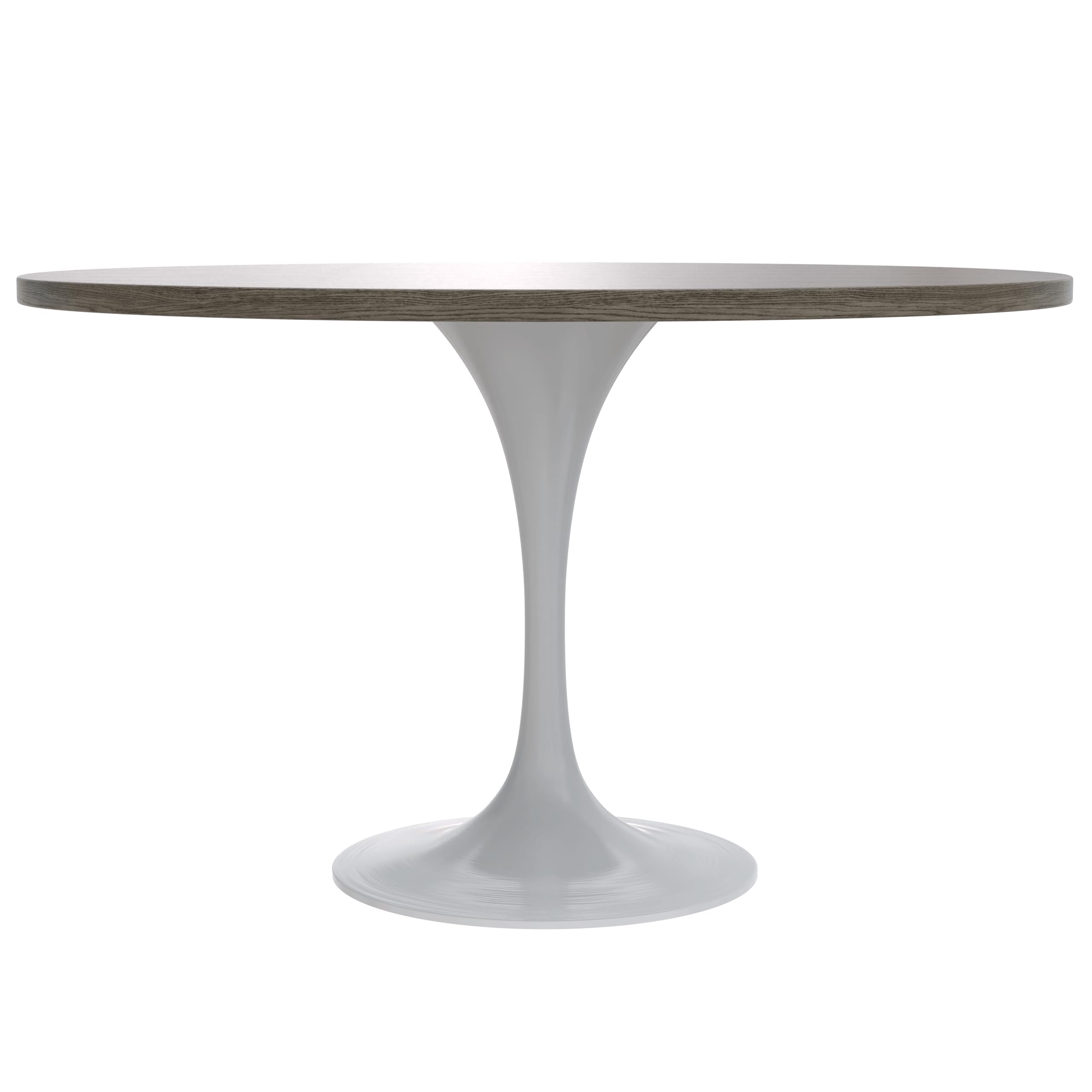 Mid-Century Modern 48 Inch Round Dining Table, MDF Wood Tabletop with White Steel Pedestal Base, Large Pedestal Kitchen & Dining Room Table, Breakfast Nook Table (Dark Maple)