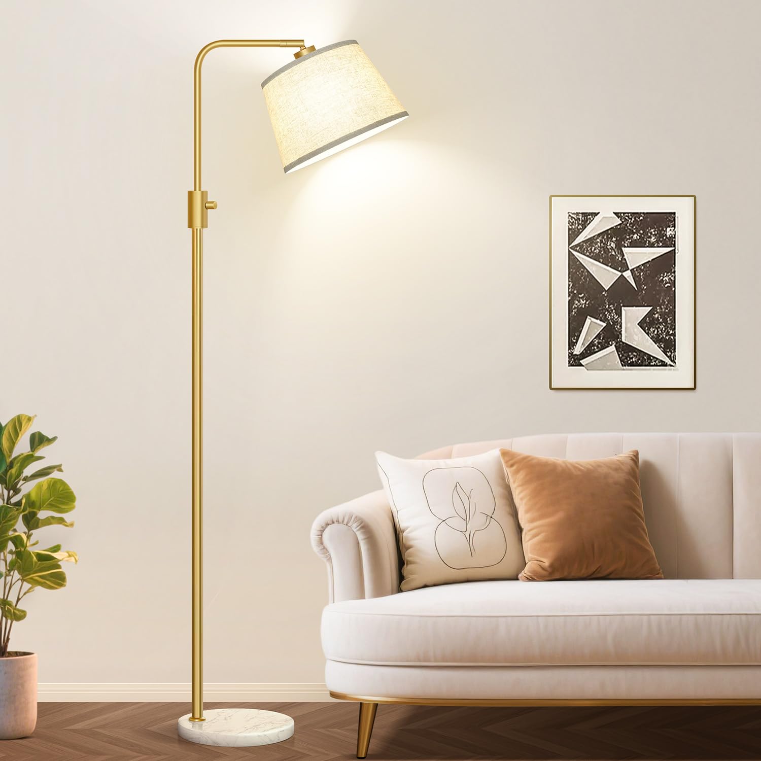 Dimmable Gold Floor Lamp, 1000 LM LED Edison Bulb Included, Arc Floor Lamps for Living Room with Marble Base, Modern Standing Lamp Tall Lamps for Living Room Bedroom