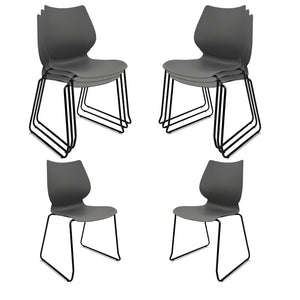 Set of 8, Grey, Stacking Waiting Room Chairs, Stacked Plastic Office Chair with Ergonomic Lumbar Support and Metal Legs for Conference School Church Guest Reception