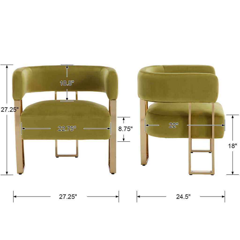 Modern Barrel Accent Chairs Set of 2, Velvet Living Room Chairs with Gold Metal Legs, Comfy Upholstered Single Sofa Armchair Side Chair for Lounge/Bedroom/Reading, Olive