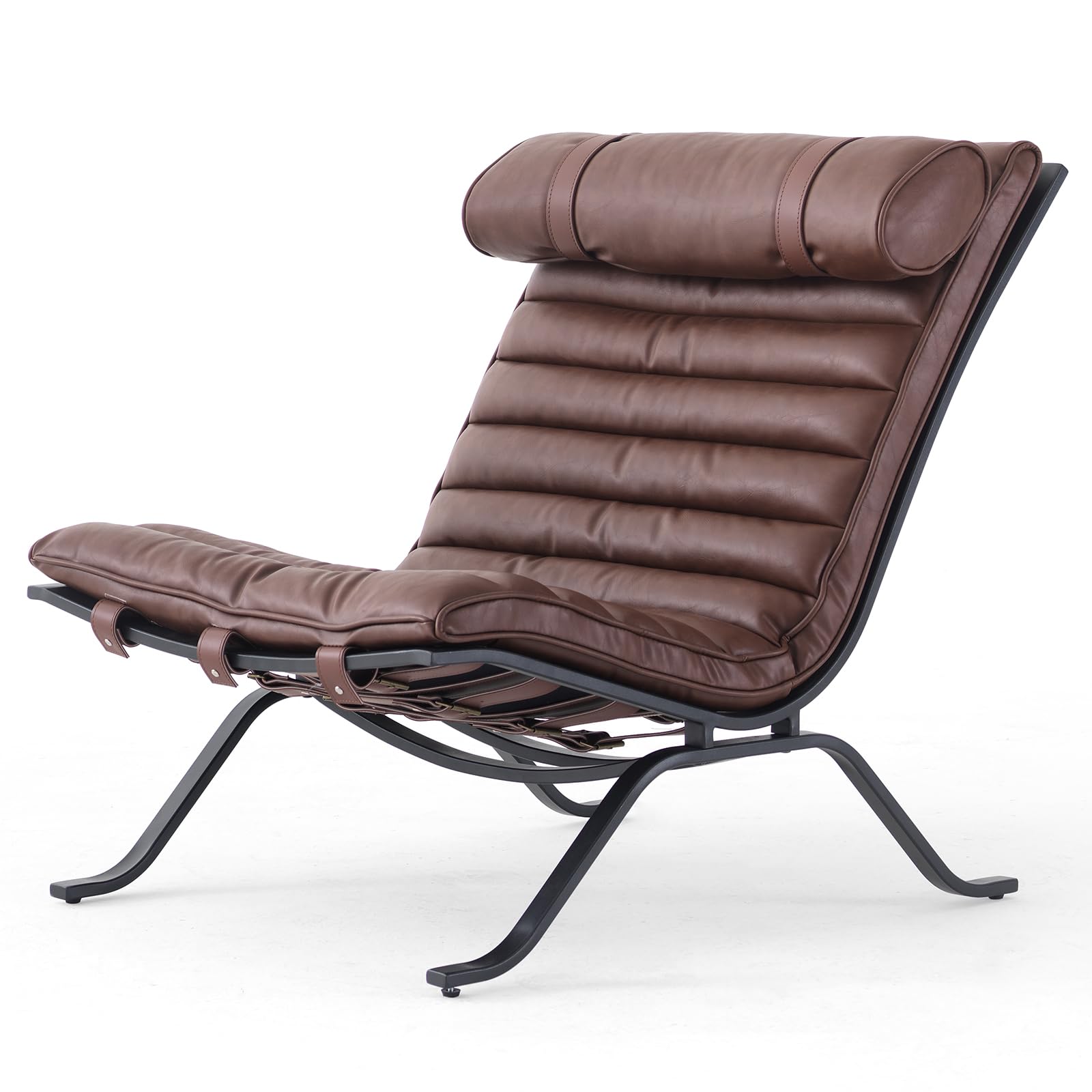 Leather Upholstered Armless Chair Modern Design Luxury Lounge Chair (Dark Brown)