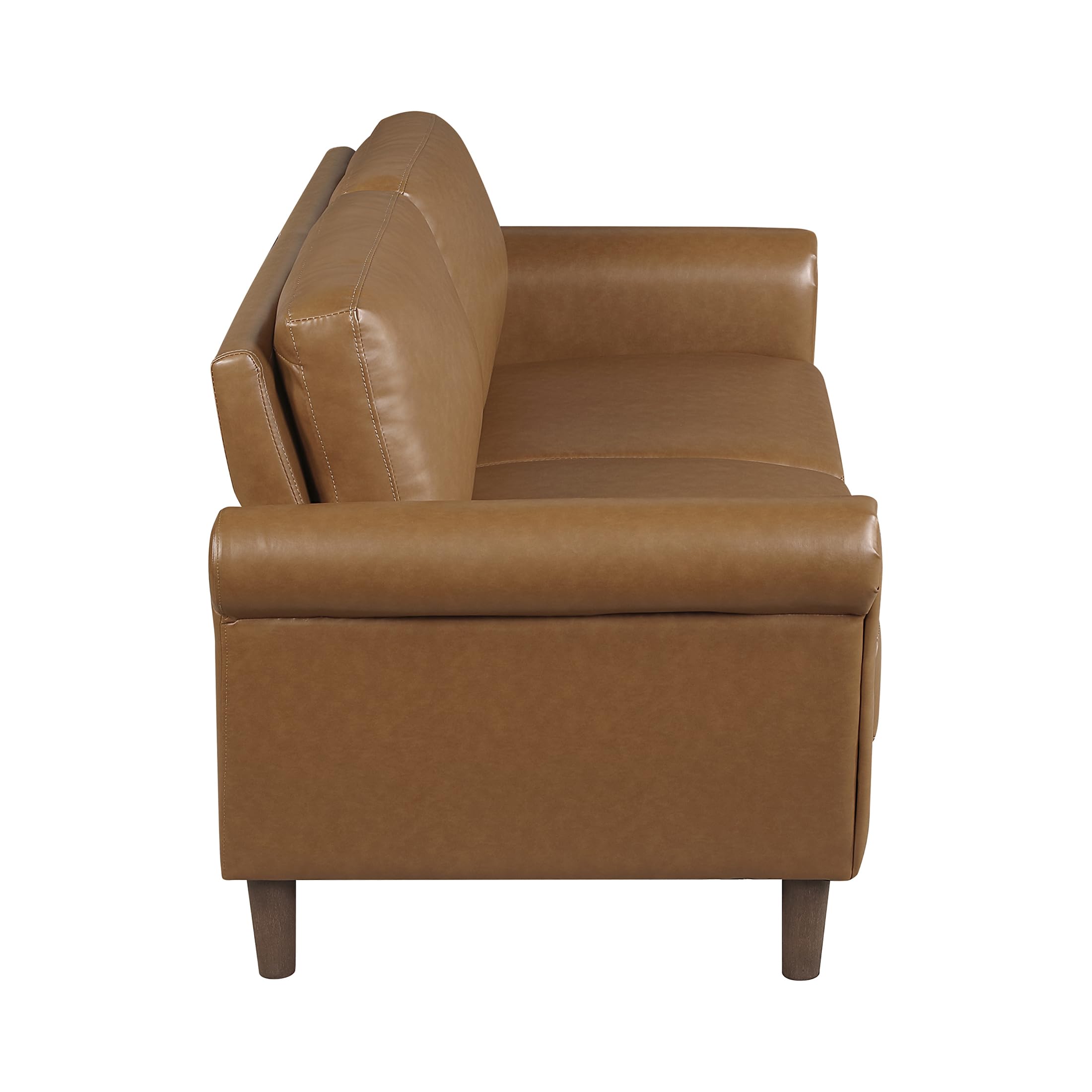 57" W Faux Leather Loveseat Sofa, Upholstered 2-Seater Couch with Rolled Armrest & Wood-Look Feet, Traditional Small Space Living Room, Office or Waiting Room Seating - Brown