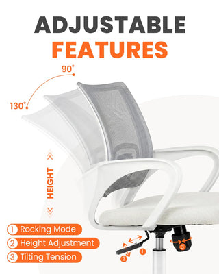 Office Desk Computer Chair Ergonomic Mesh Gaming Cushion Seat with Comfy Lumbar Mid Back Support Adjustable Height Swivel Rolling Wheels for Home Task (Ivory)
