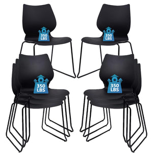 Set of 8, Black, Stackable Waiting Room Chair, Stacking Office Chair with Ergonomic Lumbar Support and Metal Legs, Plastic Desk Chairs for Conference School Church Guest Reception