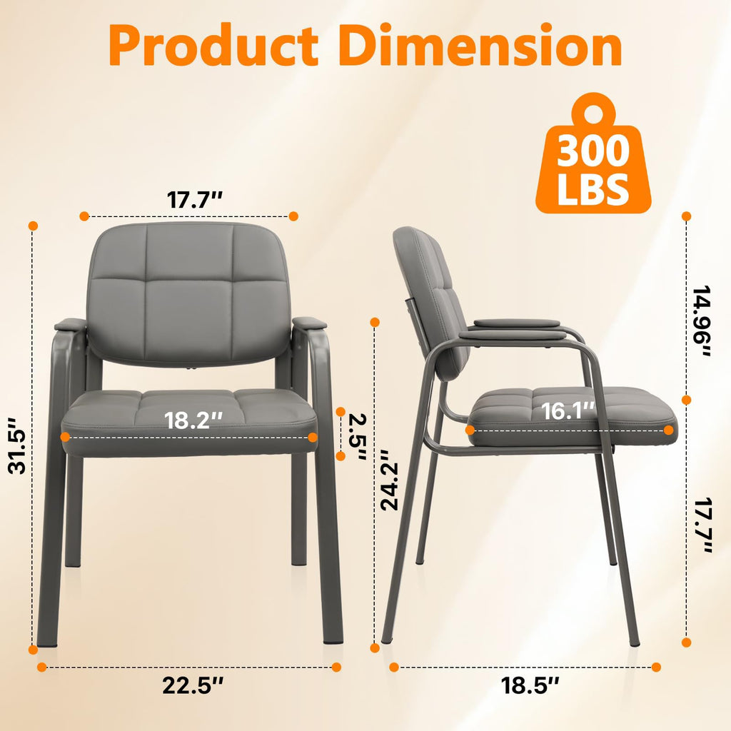 6 Pack, Waiting Room Guest Chair with Bonded Leather Padded Arm Rest for Office Reception and Conference Desk(Grey)