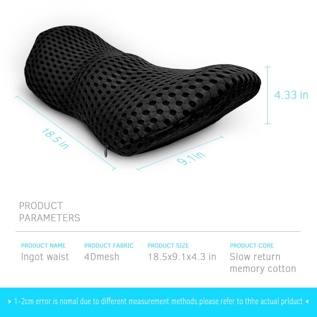 Lumbar Support Pillow for Office Chair, Memory Foam Lumbar Pillow for Lower Back Pain Relief (Black)