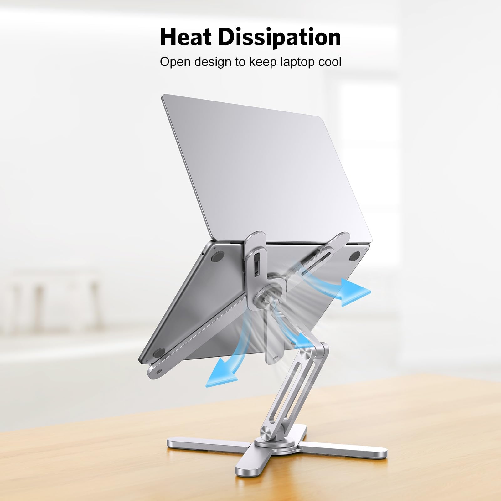 360° Rotating Laptop Stand Riser for Desk, Ergonomic Foldable Computer Stand Adjustable Height Angles for Collaborative Work, Easy Storage Fit Macbooks,All Laptops up to 16 inches, Silver