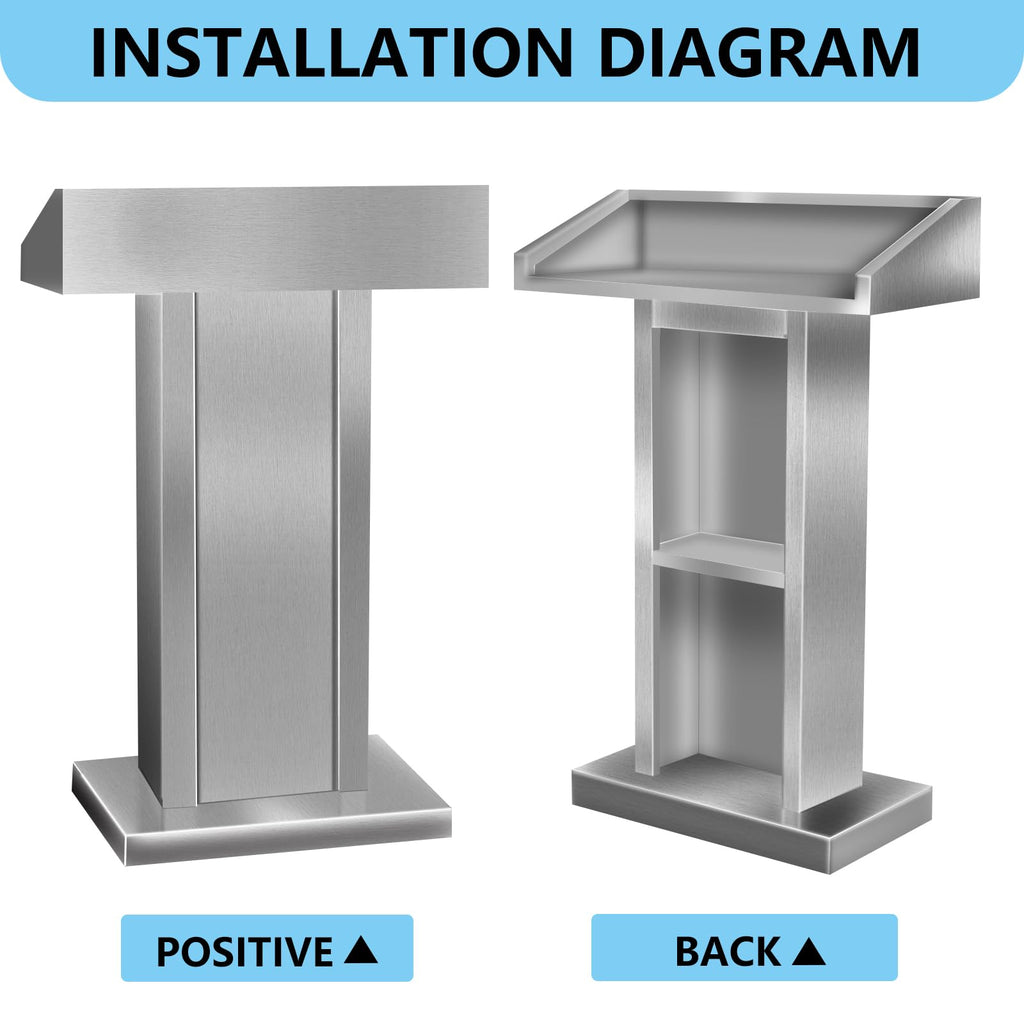 Stainless Steel Podium Stand for Lectern Presentation Church Classroom, Pulpit with Heavy Base Lecture Teacher Conference Wedding Speech