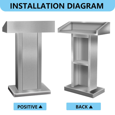 Stainless Steel Podium Stand for Lectern Presentation Church Classroom, Pulpit with Heavy Base Lecture Teacher Conference Wedding Speech