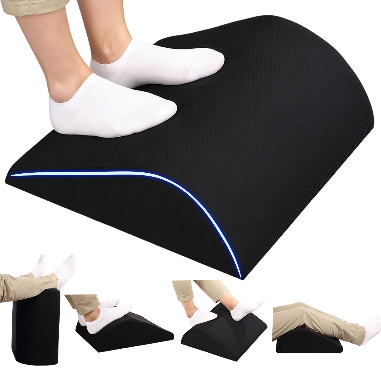 Foot Rest for Under Desk at Work, Ergonomic Under Desk Footrest with Washable Cover for Office, Home & Gaming Leg Elevation Pillow Black