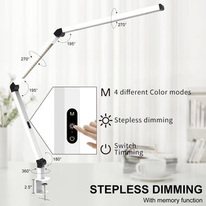 LED Desk Lamp with Clamp, Dual Light Table Lamp with Adjustable Swing Arm, Eye-Care 4 CCT Modes & 5 Brightness Levels Clip-on Architect Modern Desk Light for Home Office Crafting Sewing