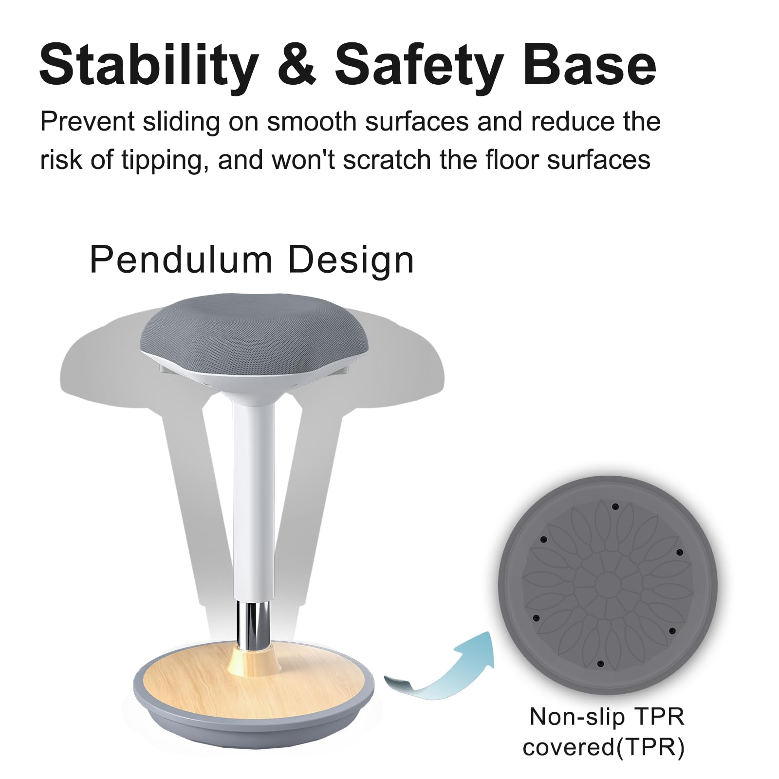 Adult Wobble Stool - Anti-Fatigue Standing Desk Stool with 360° Rocking Non-Slip Curved Base, Height Adjustable 22-32 Inch Standing Chair for Home & Office,Light Wood