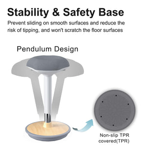 Adult Wobble Stool - Anti-Fatigue Standing Desk Stool with 360° Rocking Non-Slip Curved Base, Height Adjustable 22-32 Inch Standing Chair for Home & Office,Light Wood