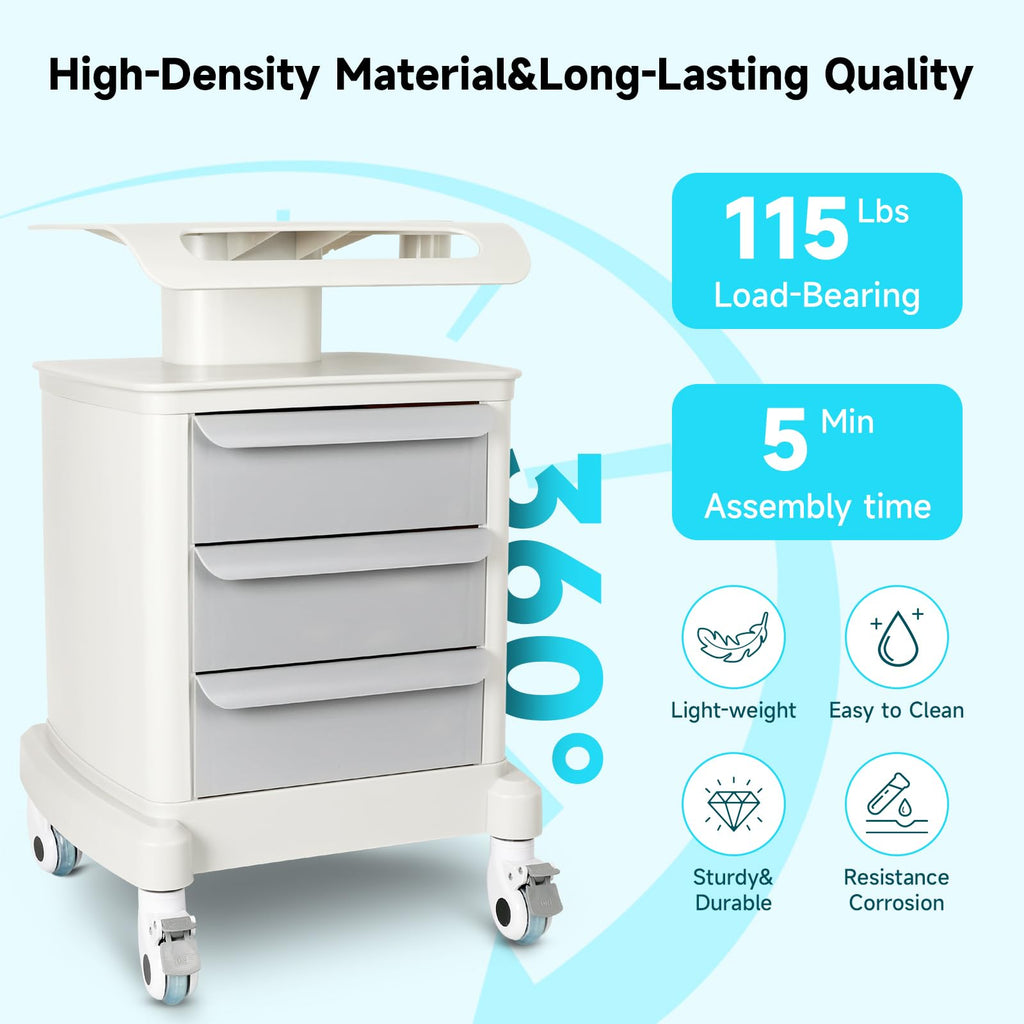 Mobile Ultrasound Trolley Cart Portable Ultrasound Imaging Scanner Vehicle Medical Beauty Storage Cart 115LBS Load with 4 Wheels 2 Brake for Hospital Office Bedroom Medical Clinic