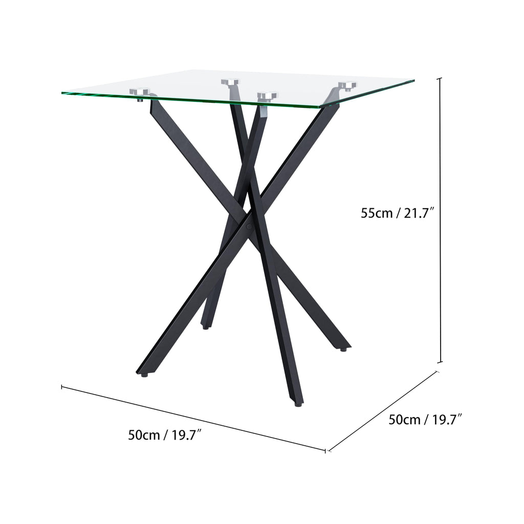 Small Side Coffee Table with Metal Legs, Tempered Glass Square Modern End Table for Living Room Sofa Home Office (1, Black, 20"×20"×22")