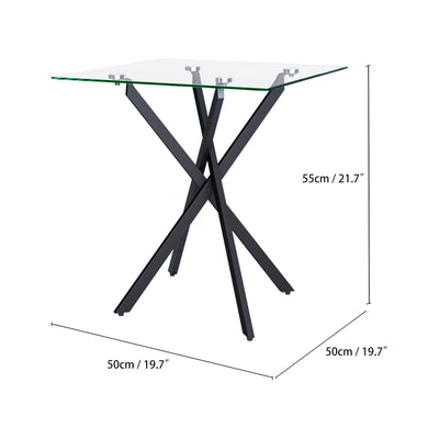 Small Side Coffee Table Set of 2 with Metal Legs, Tempered Glass Square Modern End Table for Living Room Sofa Home Office (2 Pieces, Black, 20