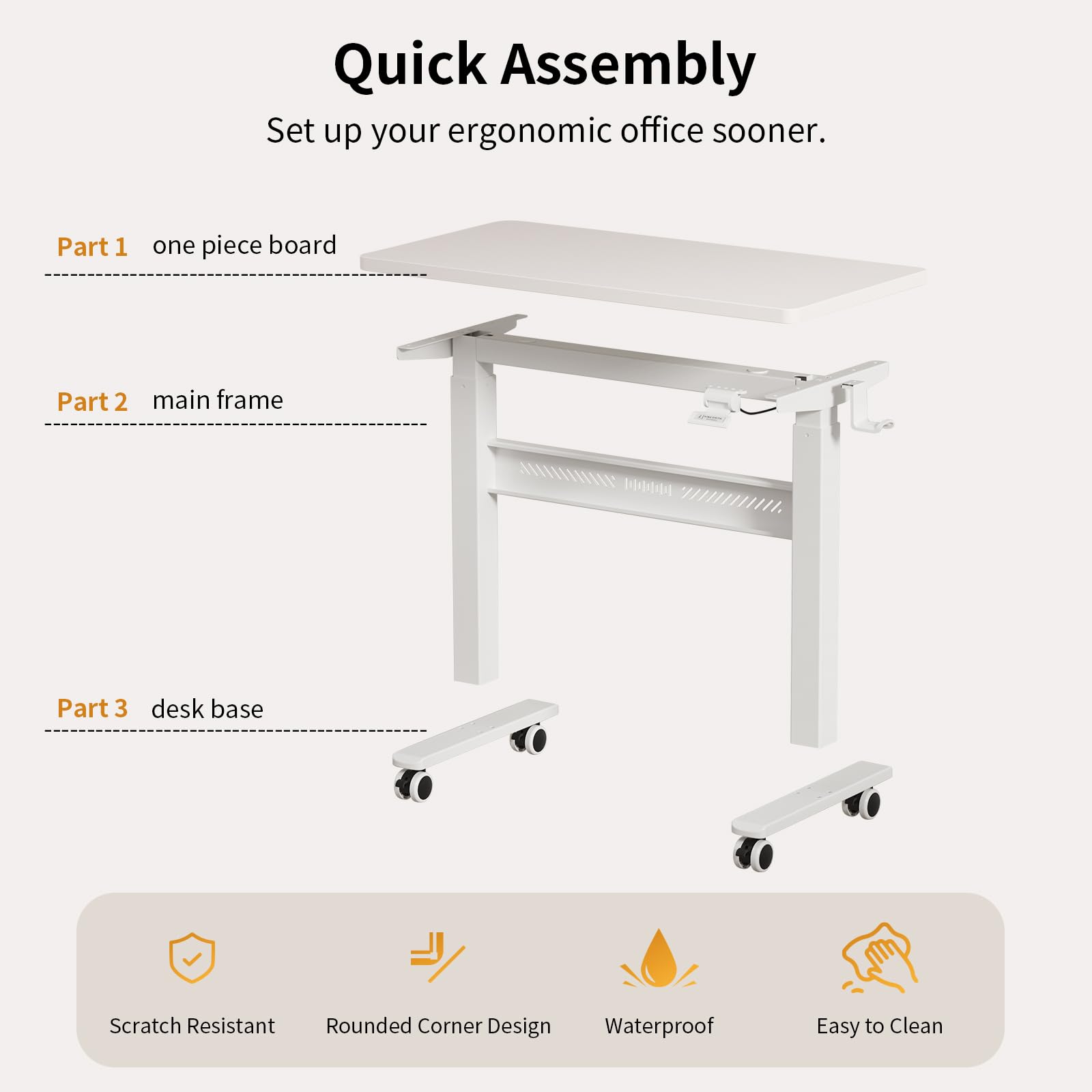 Mobile Walking Pad Desk with Wheels, Pneumatic Small Rolling Standing Desk Riser Height Adjustable (28-43.7") for Treadmill, Portable Computer Table for Home Office, White