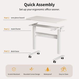 Mobile Walking Pad Desk with Wheels, Pneumatic Small Rolling Standing Desk Riser Height Adjustable (28-43.7