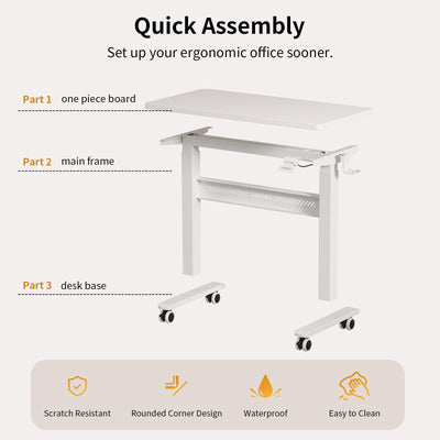 Mobile Walking Pad Desk with Wheels, Pneumatic Small Rolling Standing Desk Riser Height Adjustable (28-43.7