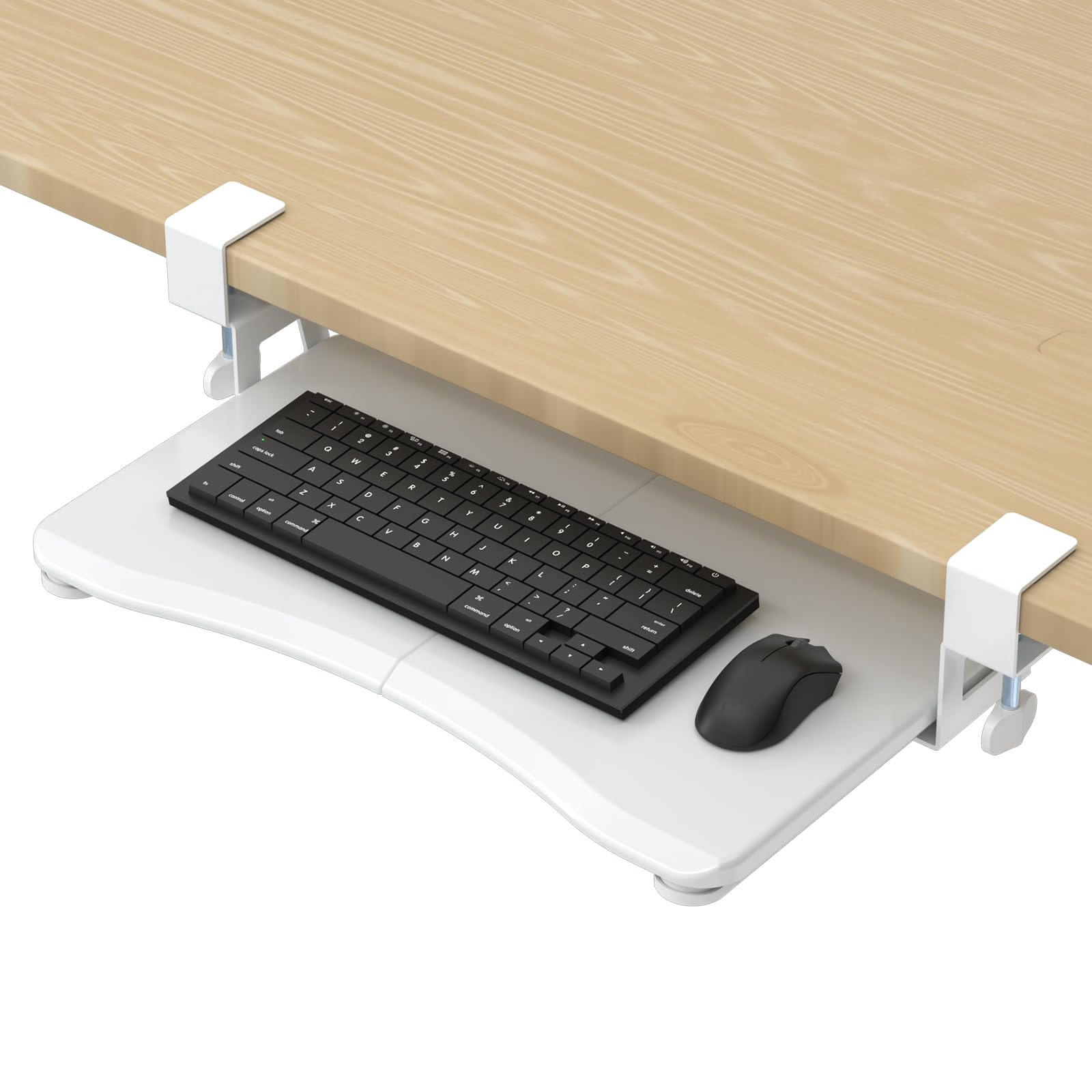 Small Keyboard Tray Under Desk Pull Out with C Clamp Mount, Computer Keyboard & Mouse Tray, 20 (24.2 Including Clamps) x 11.8 inch Slide-Out Platform Computer Drawer for Typing, White, DSF1SW