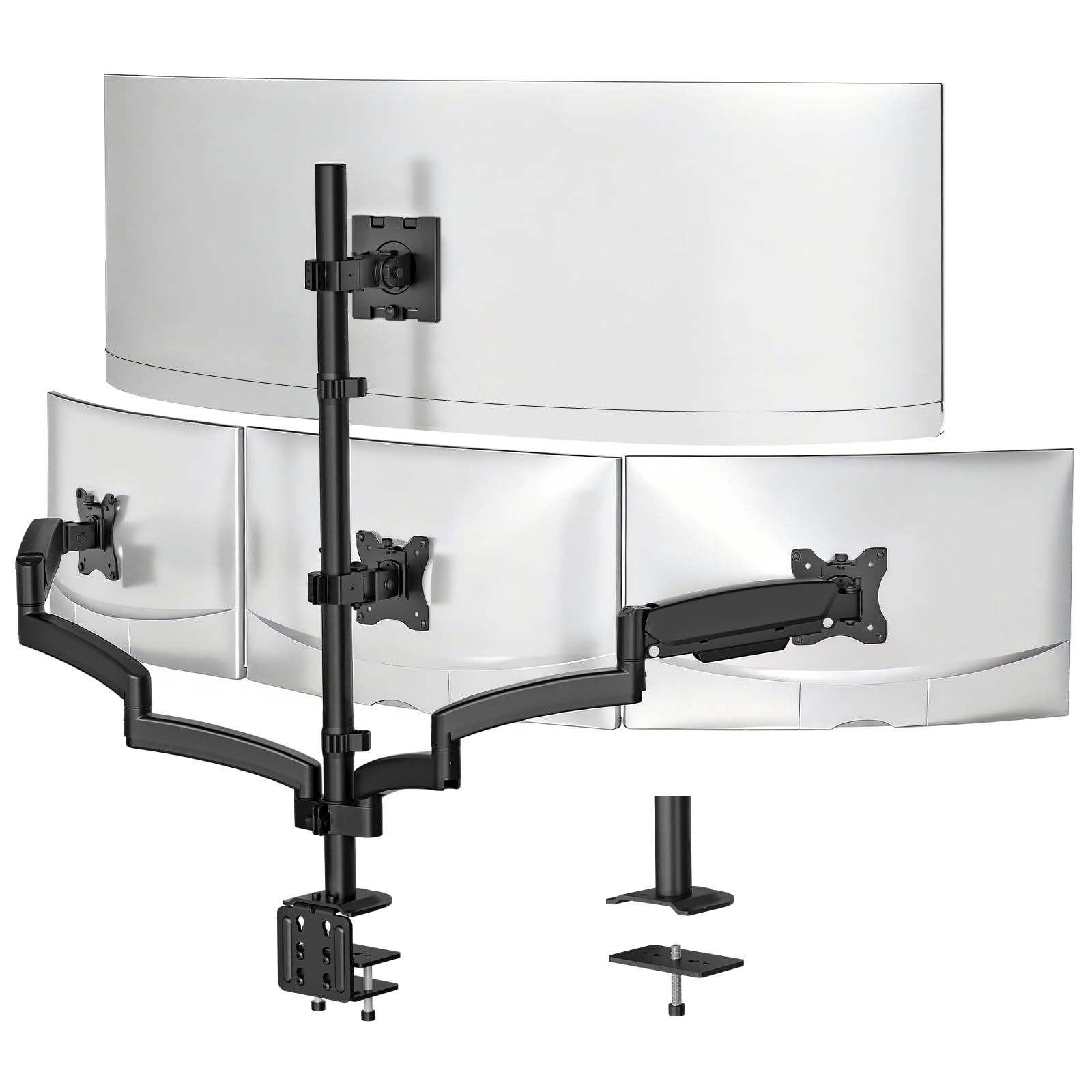 4 Monitor Mount for 13-49 inch Ultrawides on Top Bracket and 27 inch Screens on Lower Brackets, Heavy Duty Arm Extra Tall Quad Monitor Stand, up to 44 lbs (GSDM004S-P), Black