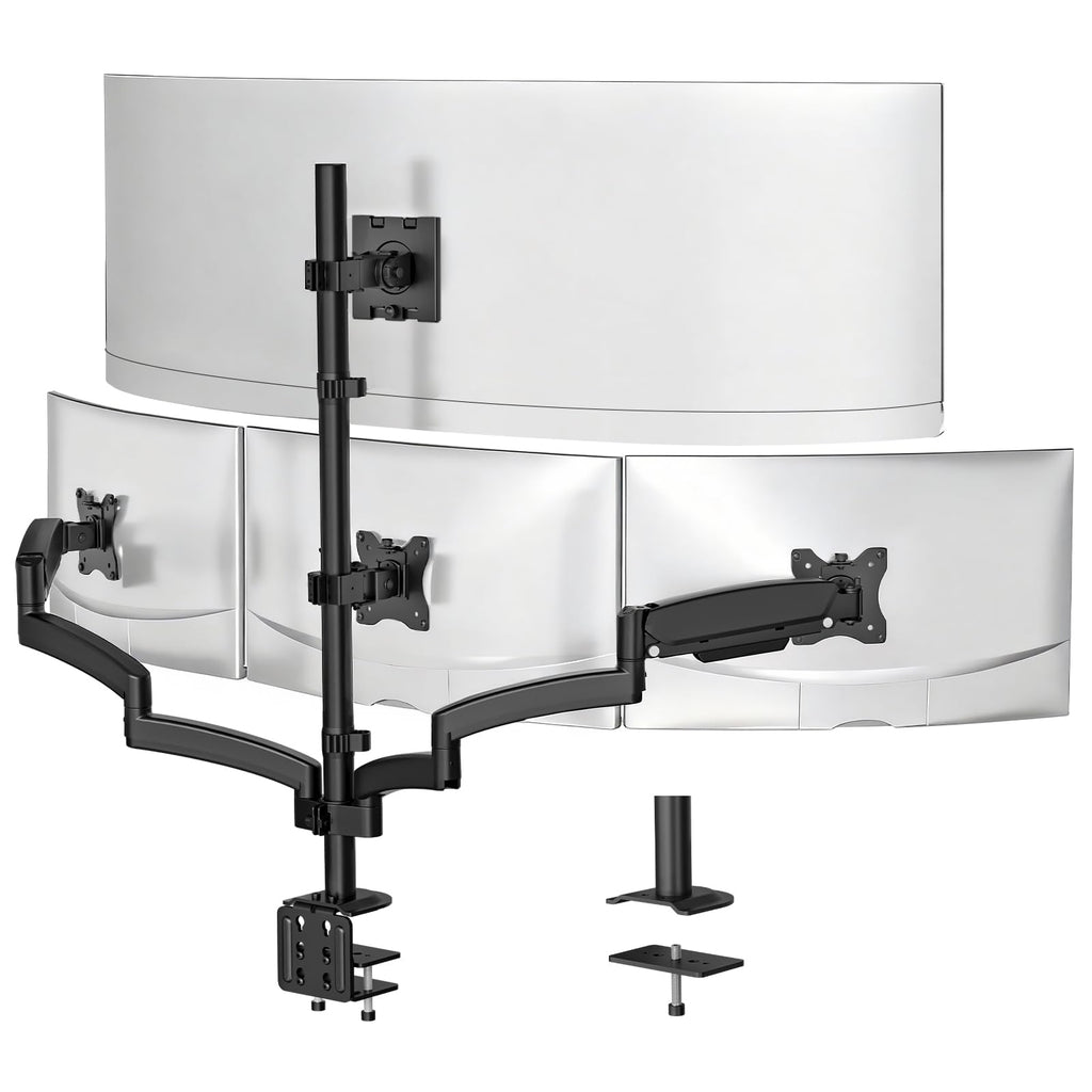 4 Monitor Mount for 13-49 inch Ultrawides on Top Bracket and 27 inch Screens on Lower Brackets, Heavy Duty Arm Extra Tall Quad Monitor Stand, up to 44 lbs (GSDM004S-P), Black