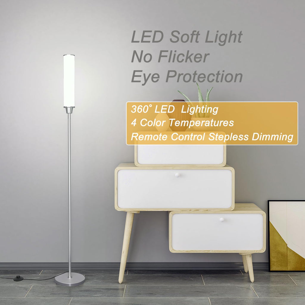 Floor Lamp with Remote Control,Bright Floor Lamps for Living Room/Bedroom/Office, Stepless Adjustable 3000K-6000K Colors and 10-100% Brightness,Standing Light with Foot Switch (Nickel)