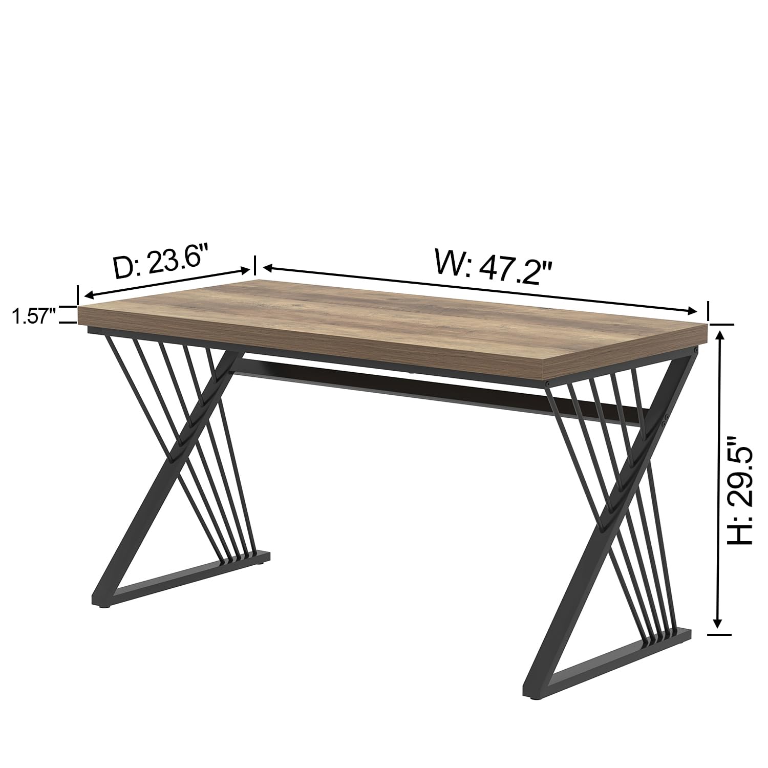 Computer Desk, Modern Home Office Desk, Industrial Wood and Metal Study Writing Work PC Table for Bedroom Living Room, Rustic Oak, 47 Inch