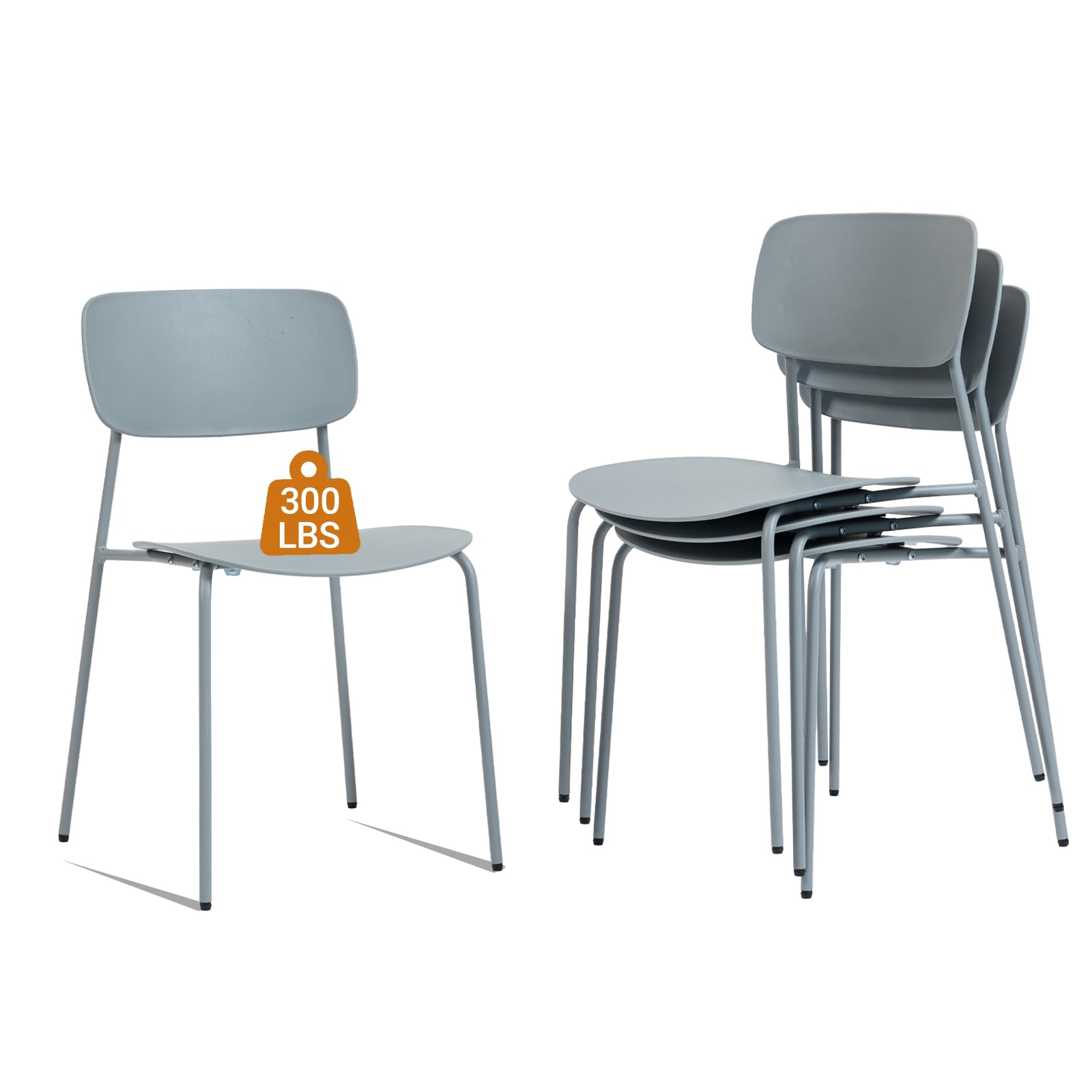 Stacking Chairs Set of 4, Office Guest Chairs with Metal Legs, Stacking Office Chairs for Conference Reception Church Lobby, Capacity 300lbs, Gray