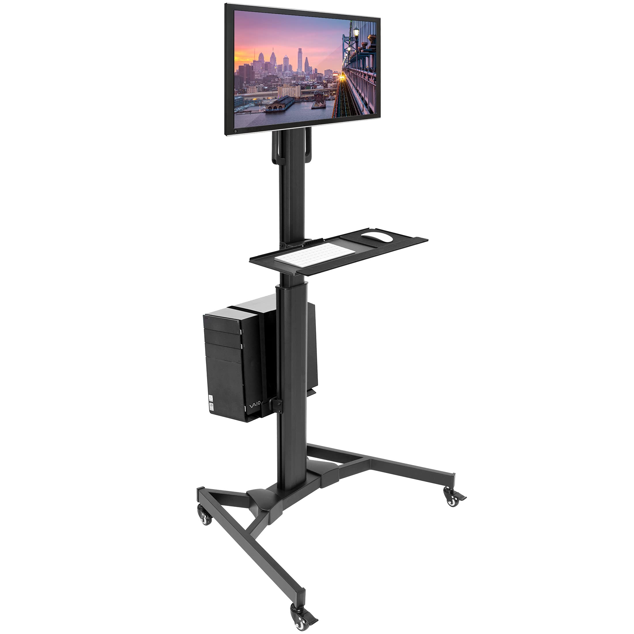 Computer Cart Mobile Desk Workstation with Monitor Mount for Screen up to 32