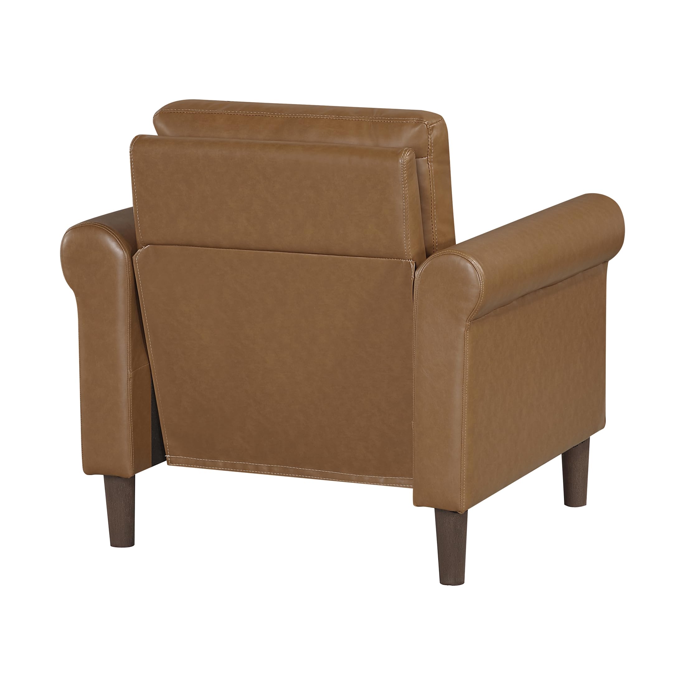 35" W Living Room Accent Chair, Faux Leather Upholstered Armchair with Rolled Armrest for Bedroom/Office/Waiting Room, Single Sofa Chair, Brown