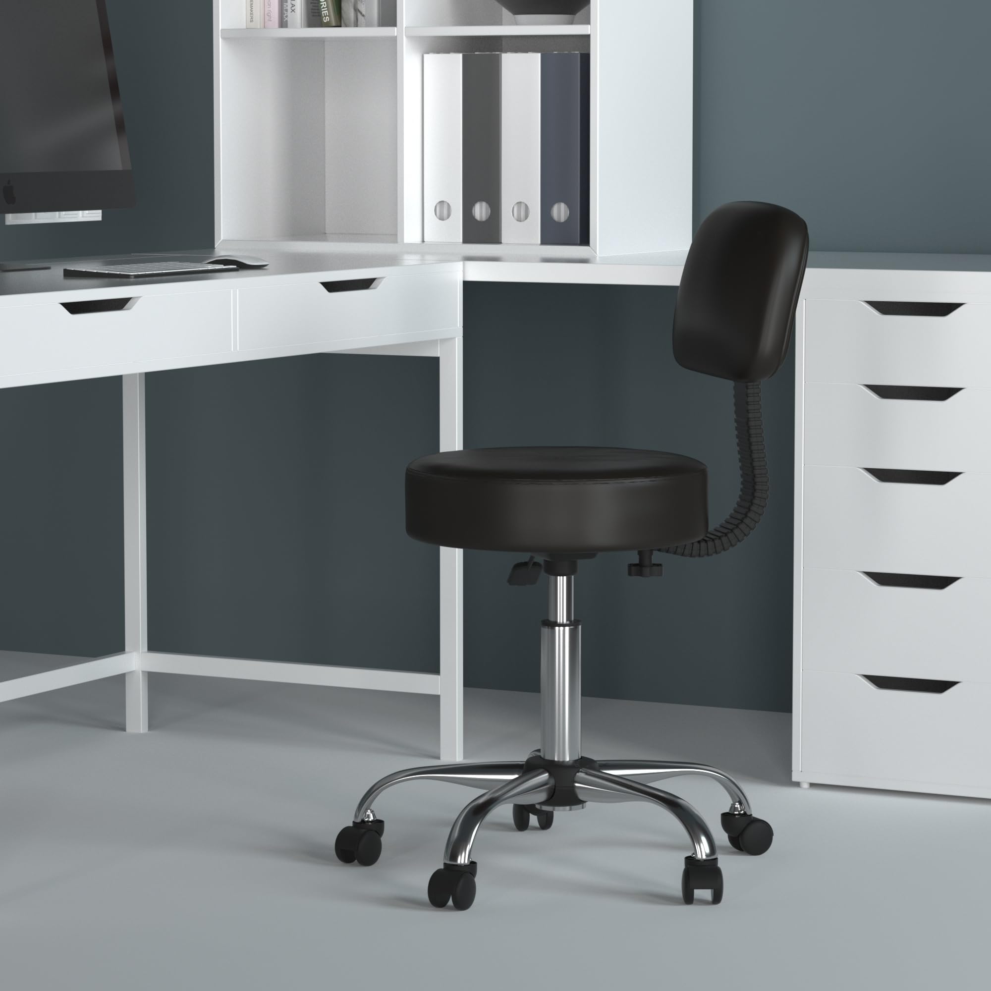 B245-BK Be Well Medical Spa Stool with Back, Black