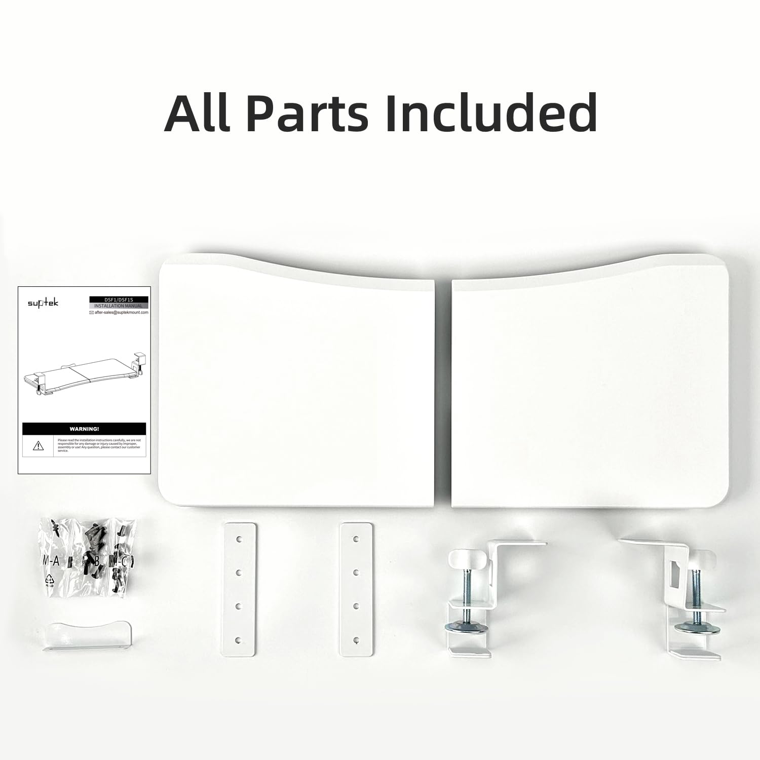 Keyboard Tray Under Desk Pull Out with C Clamp Mount, Computer Keyboard & Mouse Tray, 25.6 (30 Including Clamps) x 11.8 inch Slide-Out Platform Computer Drawer for Typing, White, DSF1W