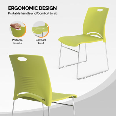 Stacking Chairs Set of 10 Stackable Office Chairs with Metal Sled Base, Ergonomic Plastic Seat, Stacking Chairs for Waiting Room Break Room Banquet Guest, Green