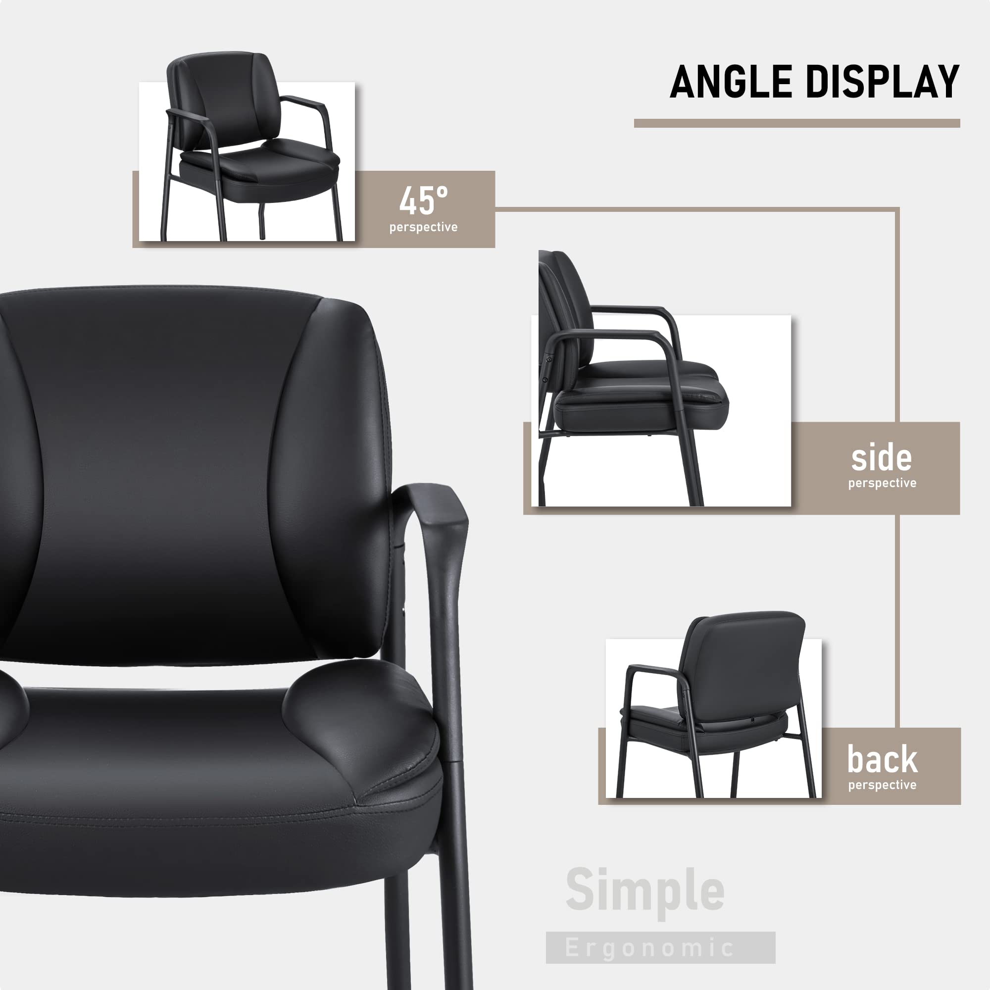 Office Guest Chair Waiting Room Reception Chairs Set of 2, PU Leather Executive Desk Chair with Padded Armrests for Meeting Conference (Black)