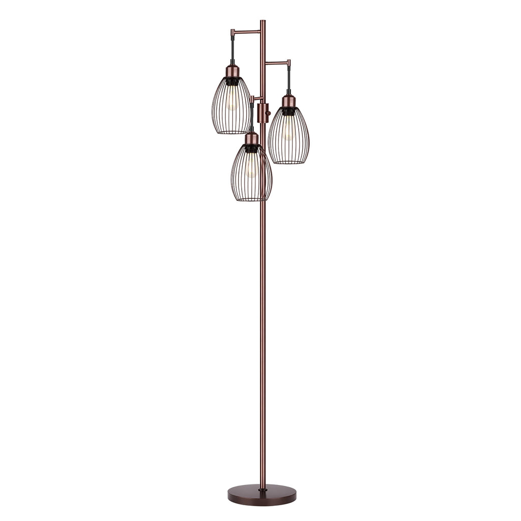 Dimmable Floor Lamp, 3 x 800LM LED Edison Bulbs Included, Farmhouse Industrial Floor Lamp Standing Lamp with Elegant Teardrop Cage Head Tall Lamp for Living Room Bedroom Office Dining Room - Brown
