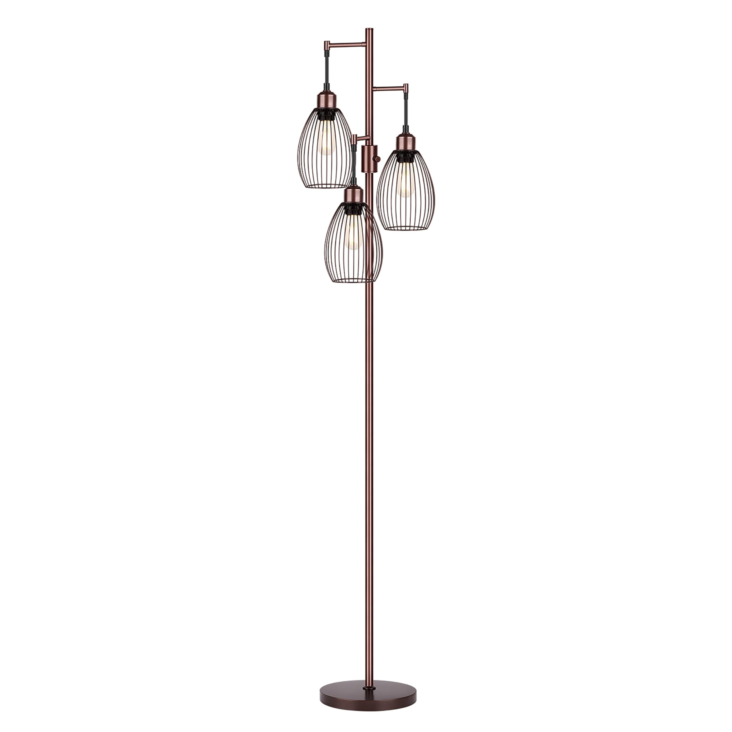 Dimmable Floor Lamp, 3 x 800LM LED Edison Bulbs Included, Farmhouse Industrial Floor Lamp Standing Lamp with Elegant Teardrop Cage Head Tall Lamp for Living Room Bedroom Office Dining Room - Brown