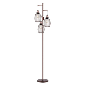 Dimmable Floor Lamp, 3 x 800LM LED Edison Bulbs Included, Farmhouse Industrial Floor Lamp Standing Lamp with Elegant Teardrop Cage Head Tall Lamp for Living Room Bedroom Office Dining Room - Brown
