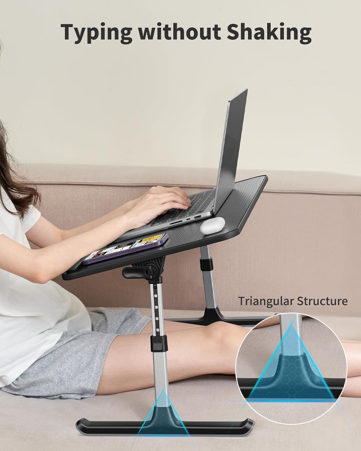 Height & Angle Adjustable Laptop Stand for Bed, Lap Desk Bed Tray Table, Light Weight Foldable Portable Laptop Table for Couch Sofa Chair Floor Desk for Adults, Kids (Black)