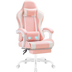 Gaming Chair, Video Game Chair with Footrest and Massage Lumbar Support, Ergonomic Computer Chair Height Adjustable with Swivel Seat and Headrest (Pink)