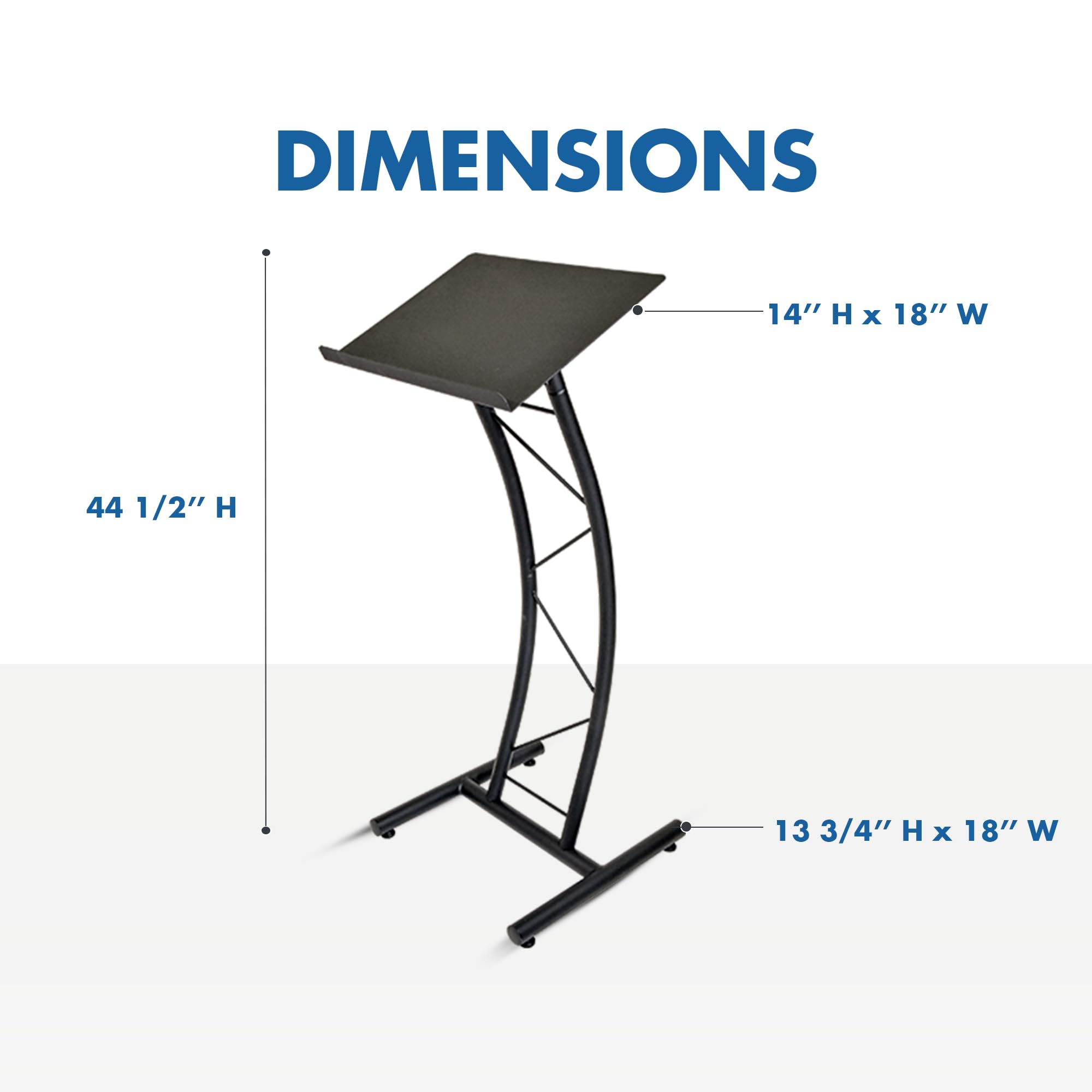 All Metal-Constructed Curved Lectern with “H” Style Base, Stand up Church Pulpit, Slanted Lectern, Conference Podium for Speakers, Speeches, Other Occasions, Powder Coat Finish Black