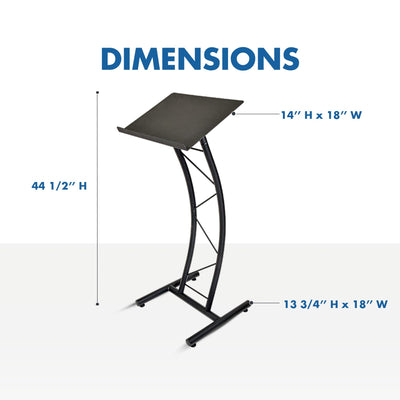 All Metal-Constructed Curved Lectern with “H” Style Base, Stand up Church Pulpit, Slanted Lectern, Conference Podium for Speakers, Speeches, Other Occasions, Powder Coat Finish Black