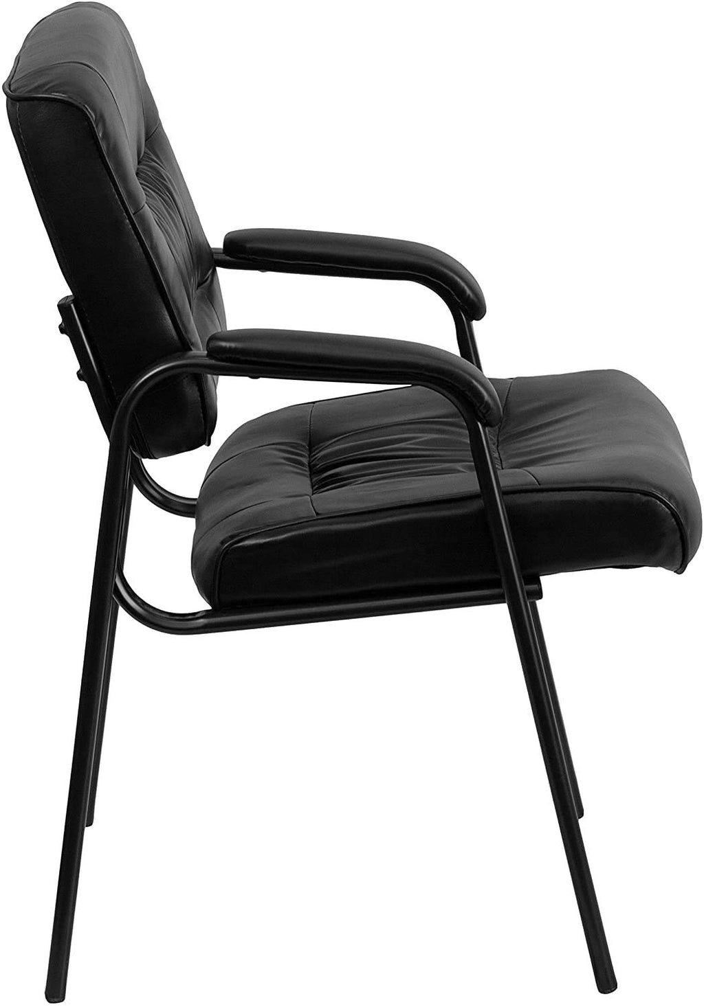 Haeger LeatherSoft Tufted Executive Reception Chair with Padded Armrests, Upholstered Side Chair for Living Room or Office, Black